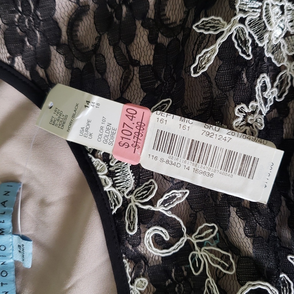 ANTONIO MELANI NWT Holly Floral Lace Dress 14 Black White Long Sleeves Classic - Picture 12 of 16